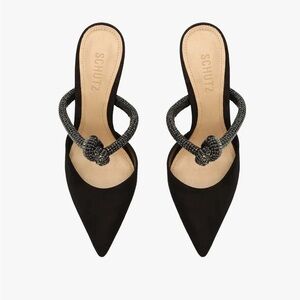 SCHUTZ Black Mules with Pointed Toe and Buckle Detail Size 10B